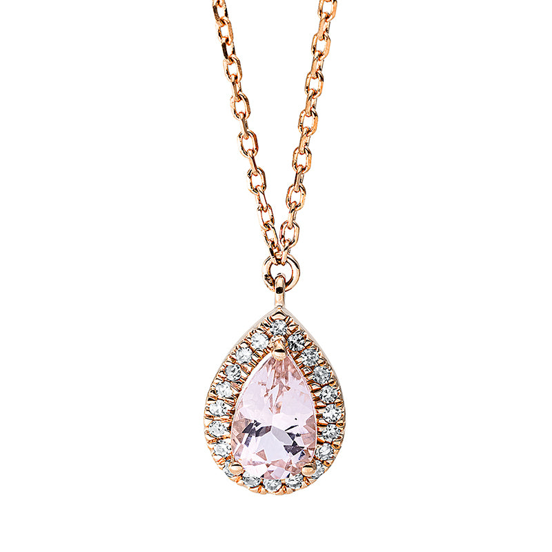 Collier 18 kt RG, mit ZÖ 40 cm + 42 cm, 20 Dia. 0,05 ct, TW-si, 1 Morganit 0,35 ct rosa