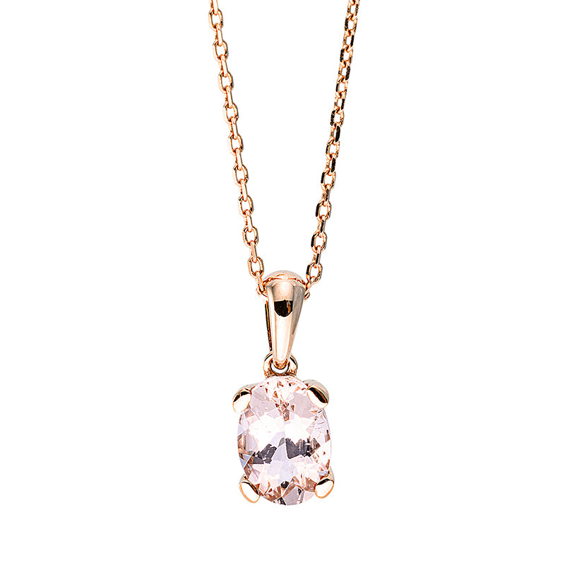 Collier 18 kt RG, mit ZÖ 40 cm + 42 cm, 1 Morganit 0,65 ct rosa