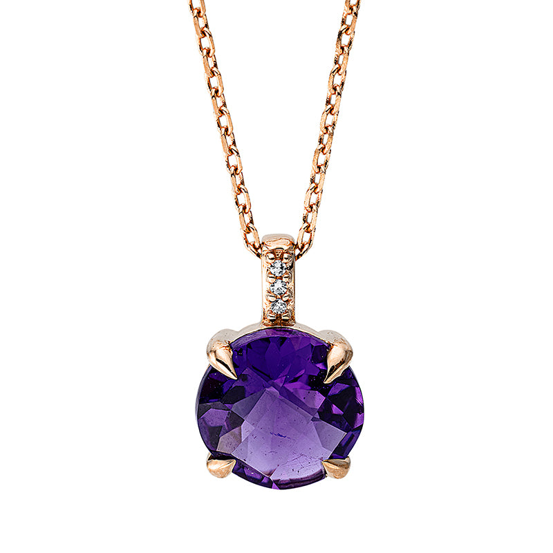 Collier 18 kt RG, mit ZÖ 40 cm + 4 cm, 3 Dia. 0,01 ct, TW-si, 1 Amethyst 1,45 ct lila