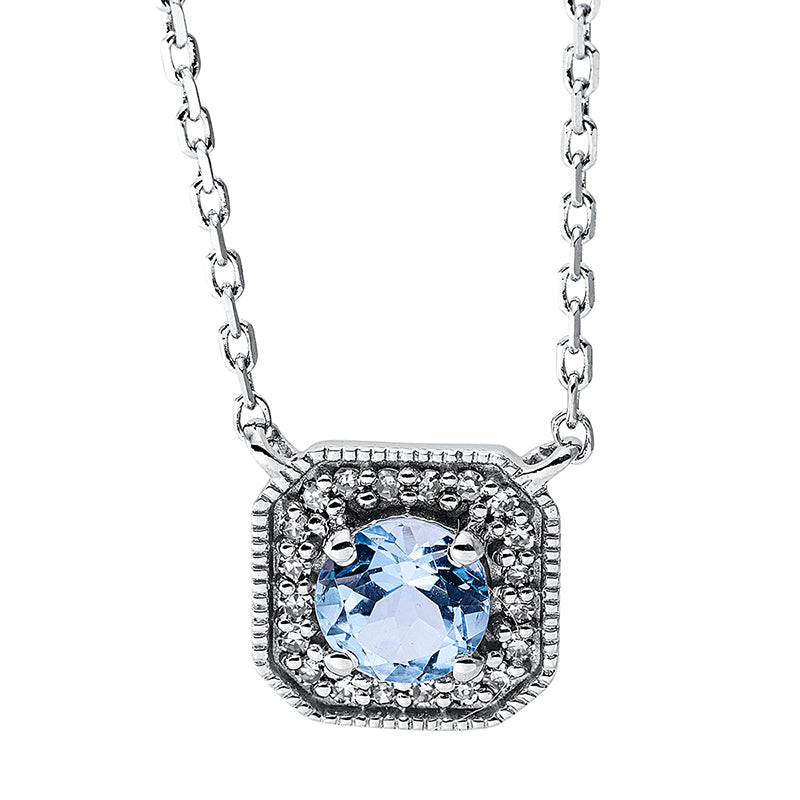 Collier 18 kt WG, mit ZÖ 40 cm + 42 cm, 20 Dia. 0,04 ct, TW-si, 1 Topas 0,35 ct blau