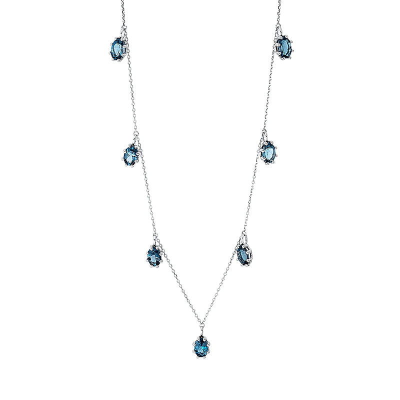 Collier 18 kt WG, mit ZÖ 40 cm, 7 Topase 4,06 ct Lond. blue