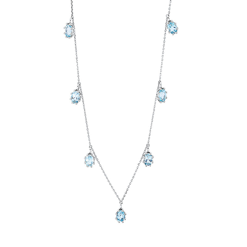 Collier 18 kt WG, mit ZÖ 40 cm, 7 Topase 4,05 ct sky blue