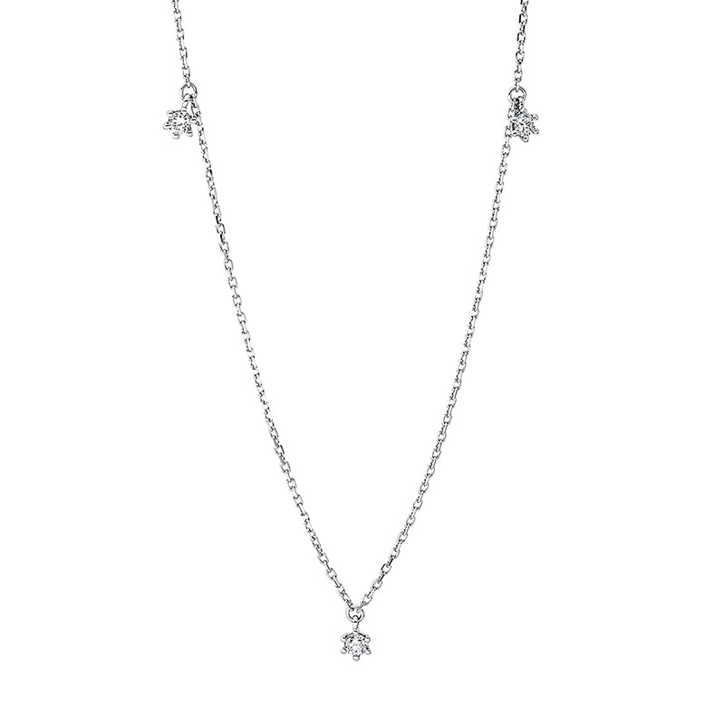 Collier 18 kt WG, mit ZÖ 40 cm, 3 Brill. 0,10 ct, TW-si