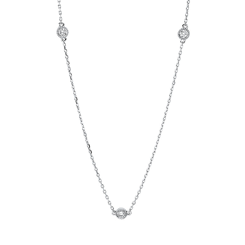 Collier 18 kt WG, mit ZÖ 40 cm, 3 Brill. 0,10 ct, TW-si