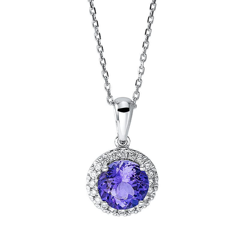 Collier 18 kt WG, mit ZÖ 40 cm + 42 cm, 20 Brill. 0,12 ct, TW-si, 1 Tansanit 1,09 ct blau