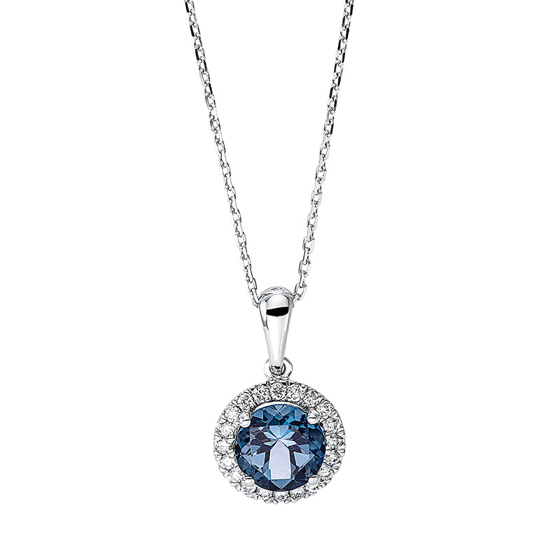 Collier 18 kt WG, mit ZÖ 40 cm + 42 cm, 20 Brill. 0,12 ct, TW-si, 1 Topas 1,32 ct Lond. blue