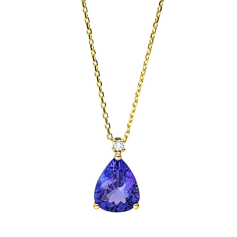 Collier 18 kt GG, mit ZÖ 40 cm + 42 cm, 2 Brill. 0,02 ct, TW-si, 1 Tansanit 1,30 ct blau