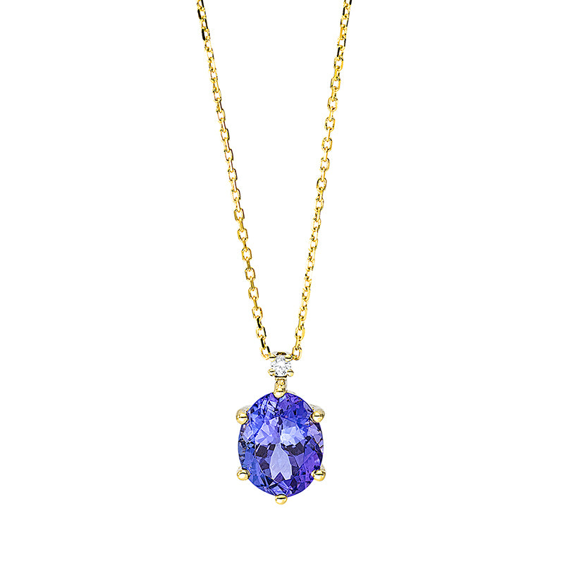 Collier 18 kt GG, mit ZÖ 40 cm + 42 cm, 1 Brill. 0,04 ct, TW-si, 1 Tansanit 2,04 ct blau