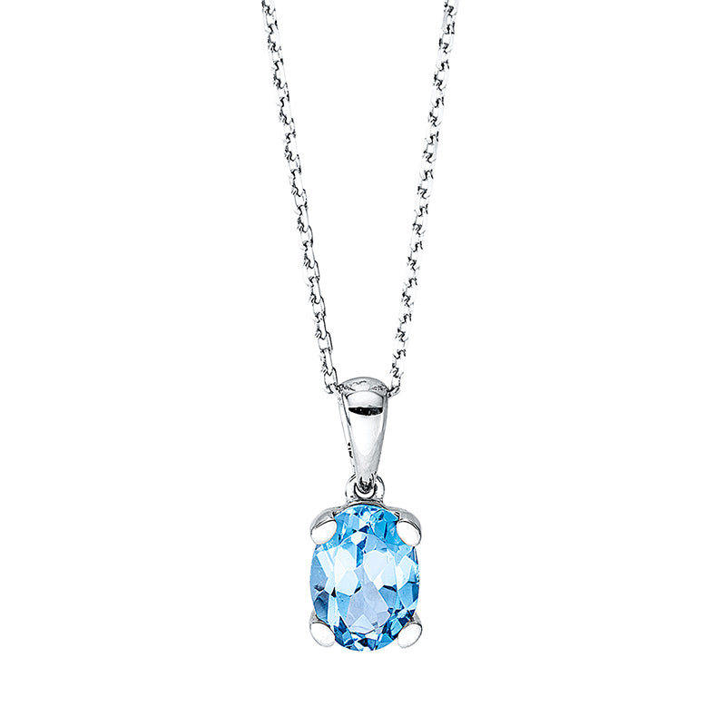 Collier 18 kt WG, mit ZÖ 40 cm + 42 cm, 1 Topas 0,90 ct blau