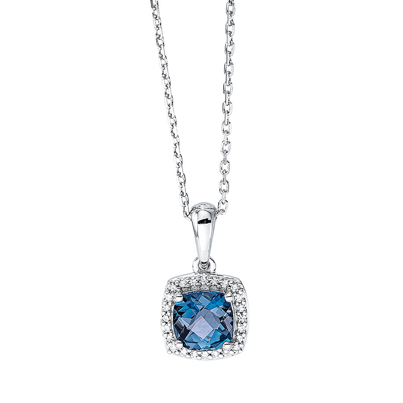 Collier 18 kt WG, mit ZÖ 40 cm + 42 cm, 24 Dia. 0,05 ct, TW-si, 1 Topas 0,75 ct Lond. blue
