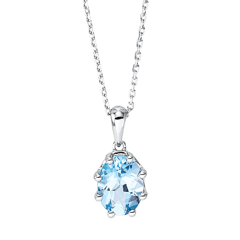 Collier 18 kt WG, mit ZÖ 40 cm + 42 cm, 1 Topas 1,46 ct blau