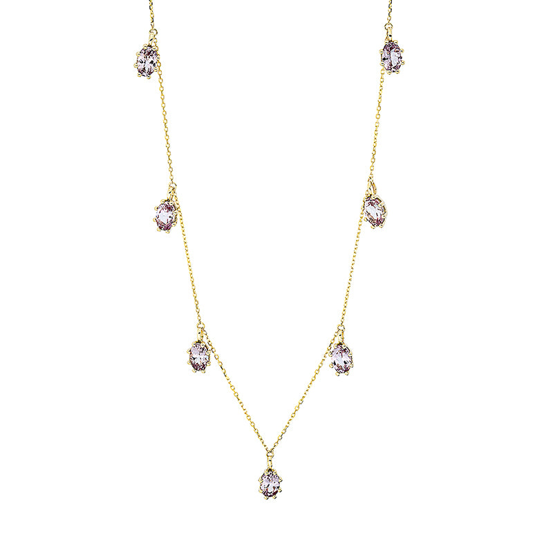 Collier 18 kt GG, mit ZÖ 40 cm, 7 Granat 3,99 ct rosa