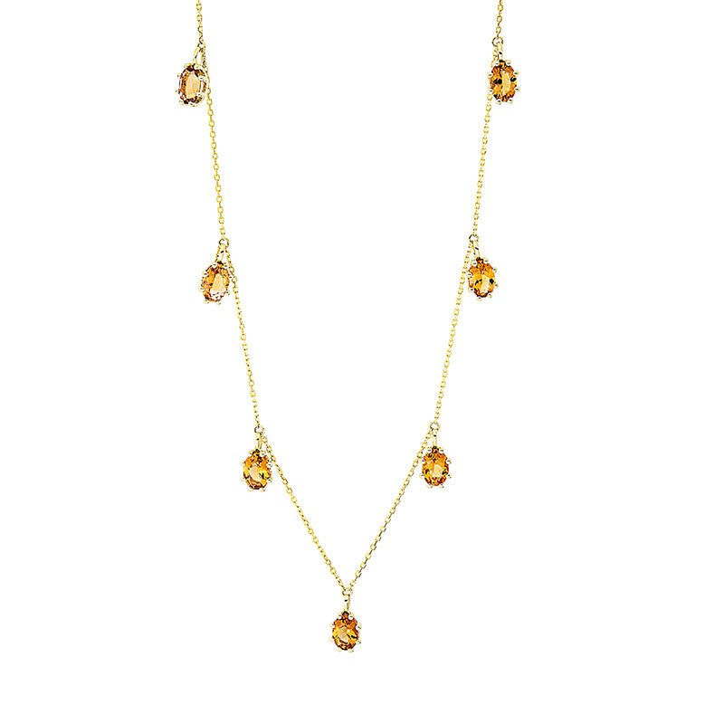 Collier 18 kt GG, mit ZÖ 40 cm, 7 Citrin 3,08 ct gelb