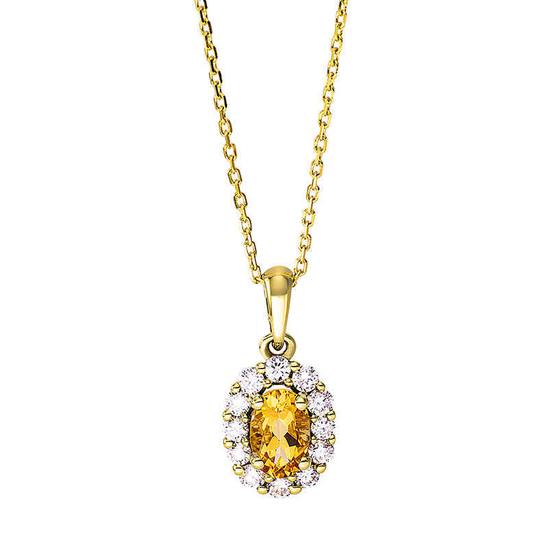 Collier 18 kt GG, mit ZÖ 40 cm + 42 cm, 12 Brill. 0,25 ct, TW-si, 1 Citrin 0,44 ct gelb