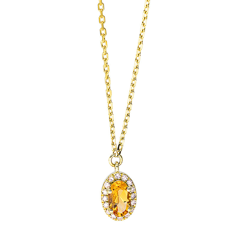 Collier 18 kt GG, mit ZÖ 40 cm + 42 cm, 16 Dia. 0,04 ct, TW-si, 1 Citrin 0,21 ct gelb