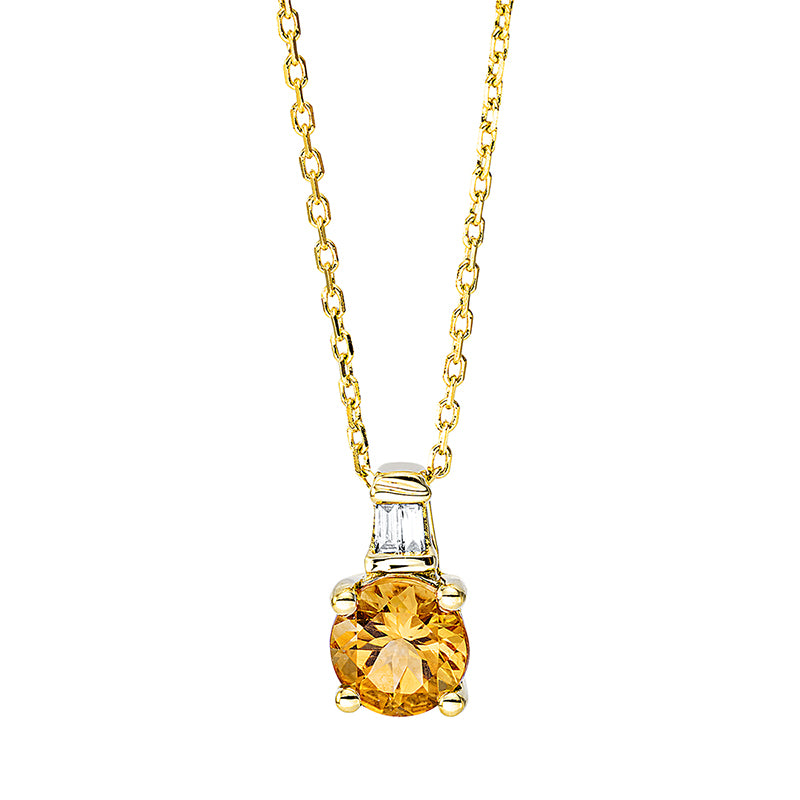 Collier 18 kt GG, mit ZÖ 40 cm + 42 cm, 2 Bag. 0,02 ct, TW-si, 1 Citrin 0,44 ct gelb