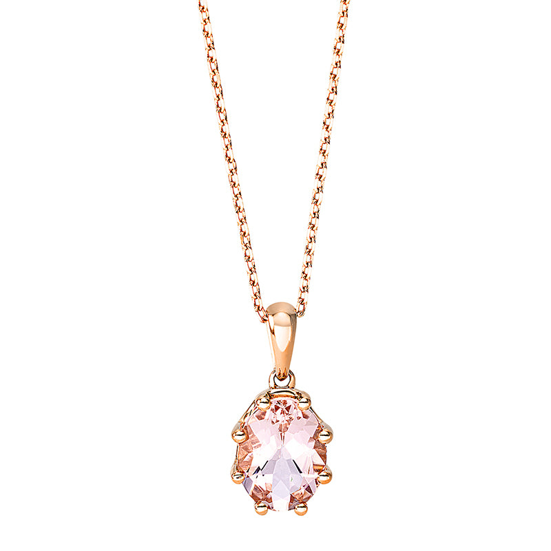 Collier 18 kt RG, mit ZÖ 40 cm + 42 cm, 1 Morganit 1,10 ct rosa
