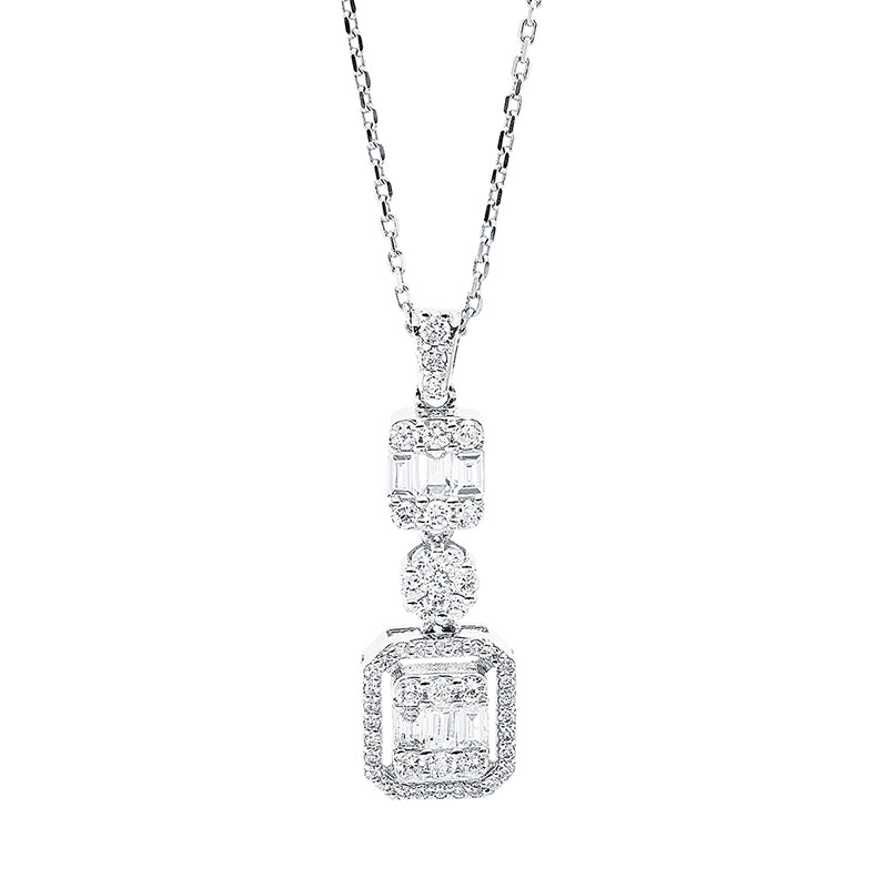 Collier 18 kt WG, mit Öse, 6 Bag. 0,21 ct, F-si, 38 Brill. 0,18 ct, F-si