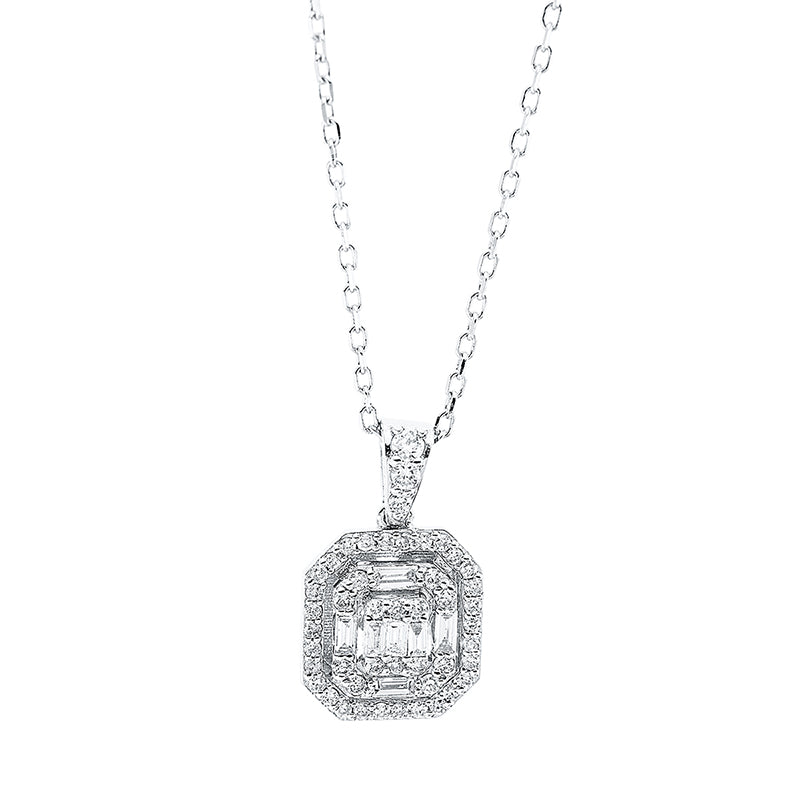 Collier 18 kt WG, mit Öse, 7 Bag. 0,11 ct, TW-si, 47 Brill. 0,23 ct