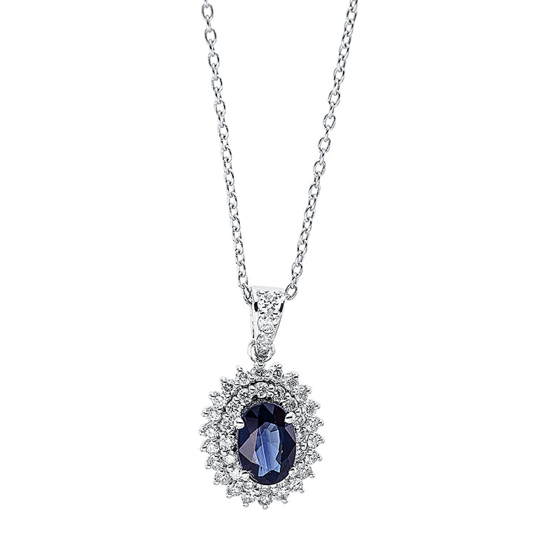 Collier 18 kt WG, mit Öse, 41 Brill. 0,24 ct, TW-si, 1 Saphir 0,50 ct blau