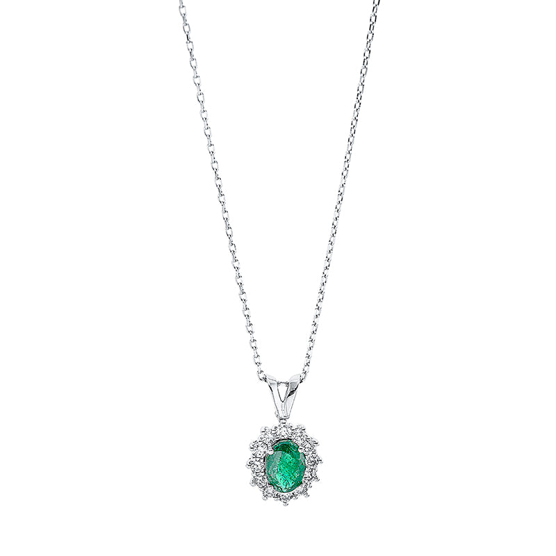 Collier 18 kt WG, mit Öse, 12 Brill. 0,47 ct, TW-si, 1 Smaragd 0,80 ct grün