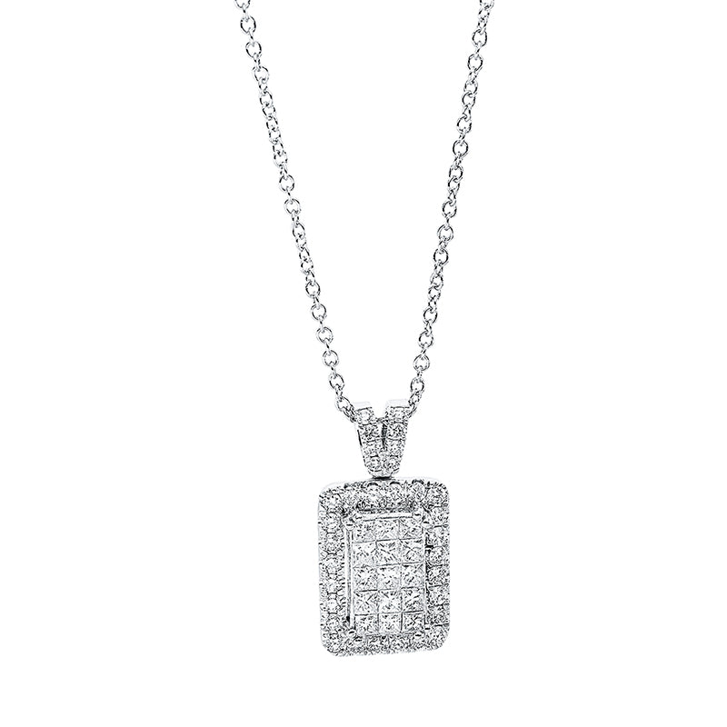 Collier 18 kt WG, mit Öse, 15 Brill. 0,64 ct, TW-vsi, 32 Brill. 0,41 ct, TW-vsi