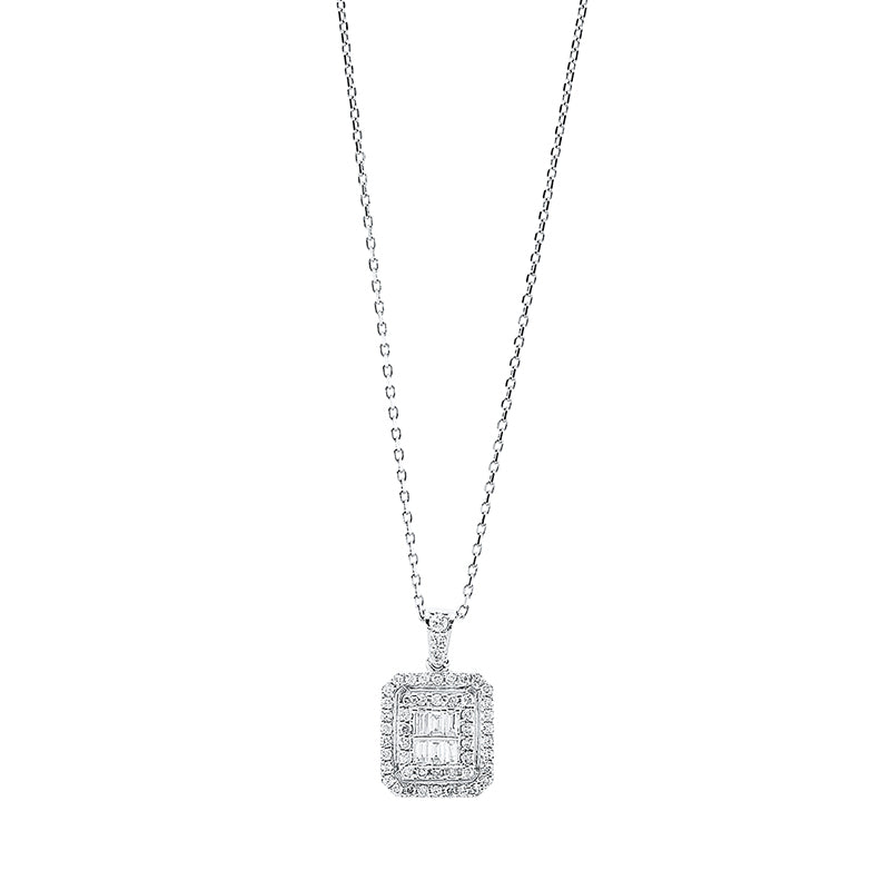 Collier 18 kt WG, mit Öse, 6 Bag. 0,08 ct, F-si, 51 Brill. 0,20 ct, F-si