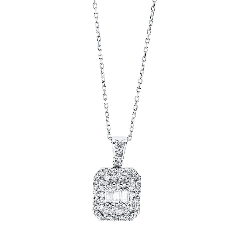 Collier 18 kt WG, mit Öse, 3 Bag. 0,08 ct, F-si, 57 Brill. 0,37 ct, F-si