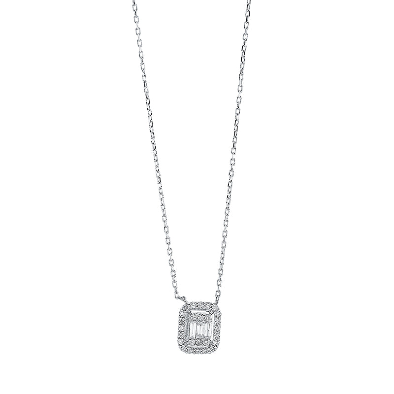 Collier 18 kt WG, 3 Bag. 0,08 ct, TW-si, 26 Brill. 0,13 ct, TW-si