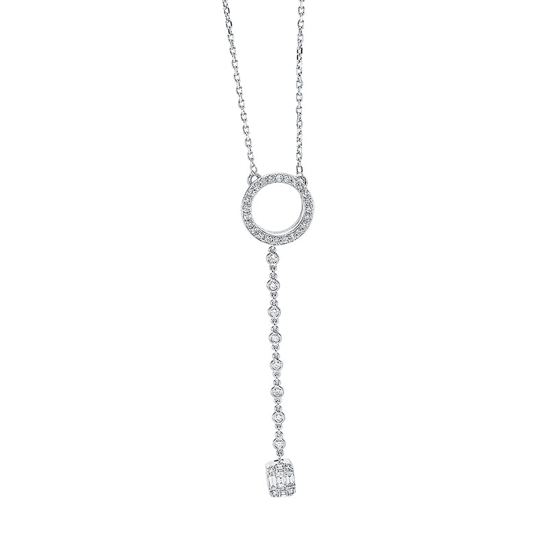 Collier 18 kt WG, 7 Bag. 0,08 ct, F-vsi, 36 Brill. 0,26 ct, F-si