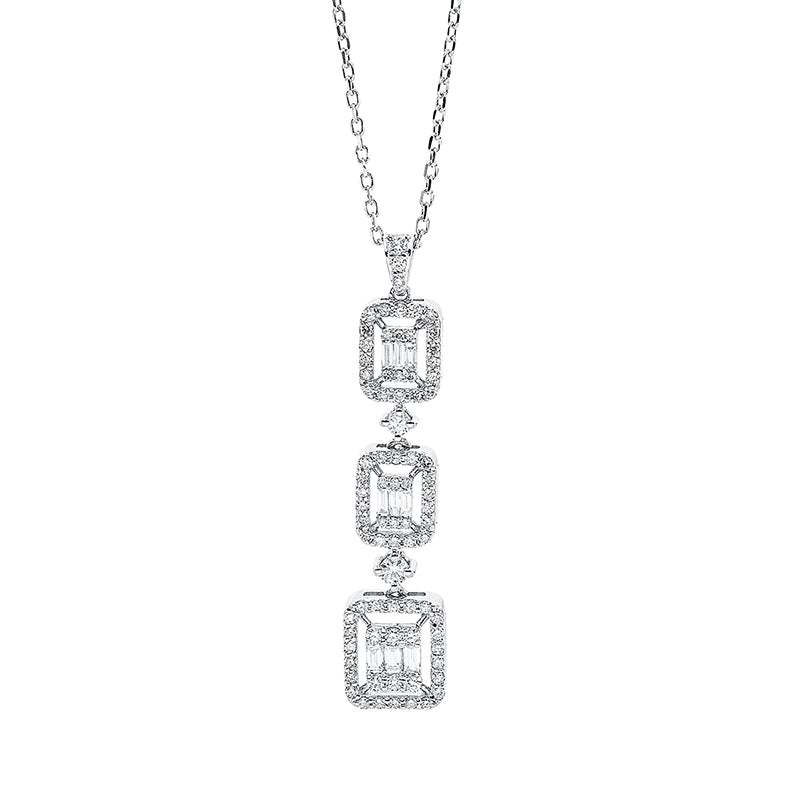 Collier 18 kt WG, mit Öse, 9 Bag. 0,15 ct, TW-si, 81 Brill. 0,48 ct, TW-si