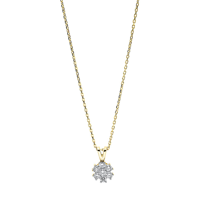 Collier 18 kt GG, Fassung rhodiniert, 7 Brill. 0,39 ct, W-si