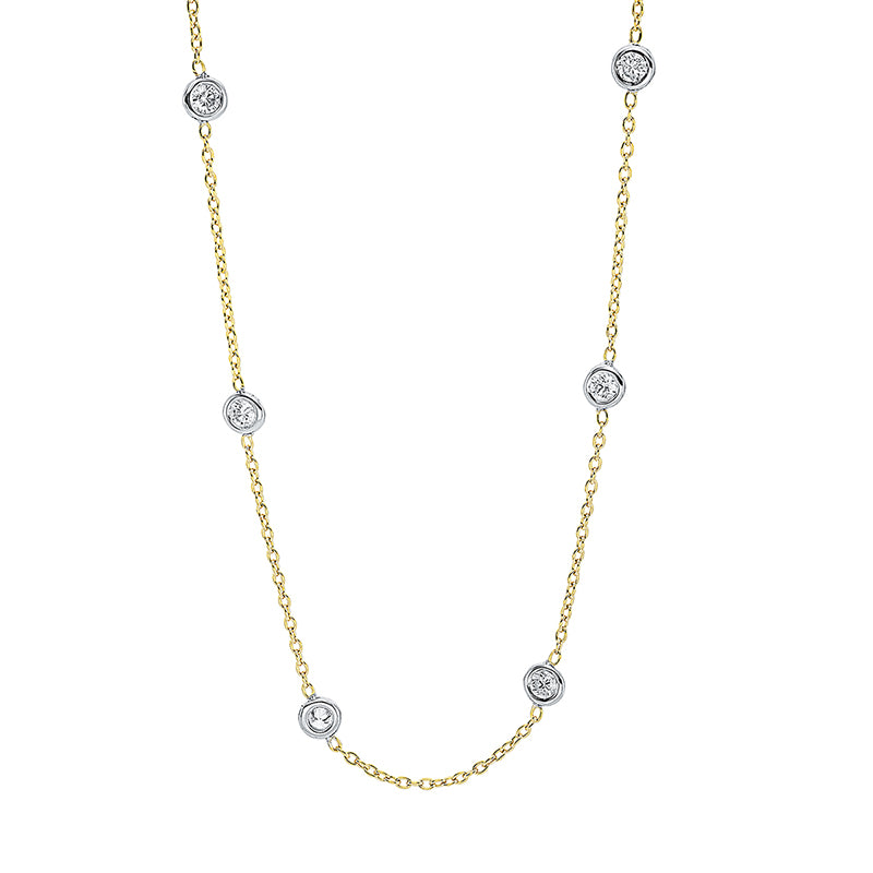 Collier 18 kt GG, Fassung rhodiniert, 9 Brill. 1,15 ct, TW-si