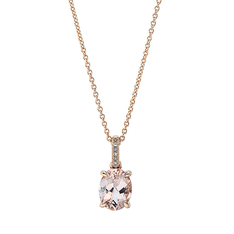 Collier 18 kt RG, mit ZÖ 42 cm, 6 Dia. 0,02 ct, TW-si, 1 Morganit 1,66 ct rosa