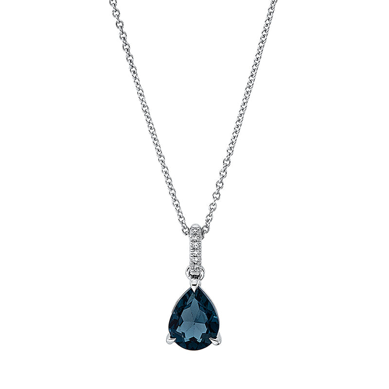 Collier 18 kt WG, mit ZÖ 42 cm, 6 Dia. 0,02 ct, TW-si, 1 Topas 1,92 ct Lond. blue