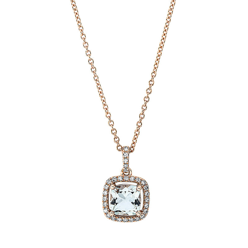 Collier 18 kt RG, mit ZÖ 42 cm, 29 Dia. 0,11 ct, TW-si, 1 Amethyst 0,93 ct grün