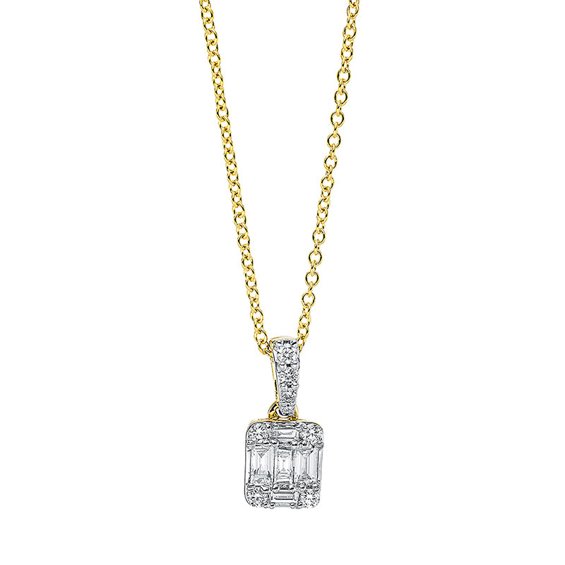 Collier 18 kt GG, mit ZÖ 41 cm, 6 Brill. 0,07 ct, TW-si, 2 Bag. 0,03 ct, TW-si, 3 Bag. 0,12 ct, TW-si, 2 Brill. 0,01 ct, TW-si