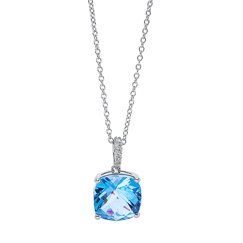 Collier 18 kt WG, mit ZÖ bei 41 cm, 5 Brill. 0,04 ct, TW-si, 1 Topas 4,50 ct blau