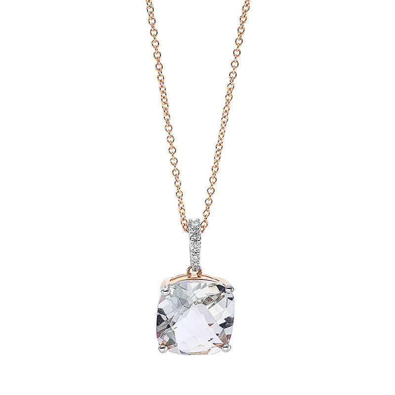 Collier 18 kt RG, mit ZÖ bei 41 cm, 5 Brill. 0,04 ct, TW-si, 1 Amethyst 3,71 ct grün