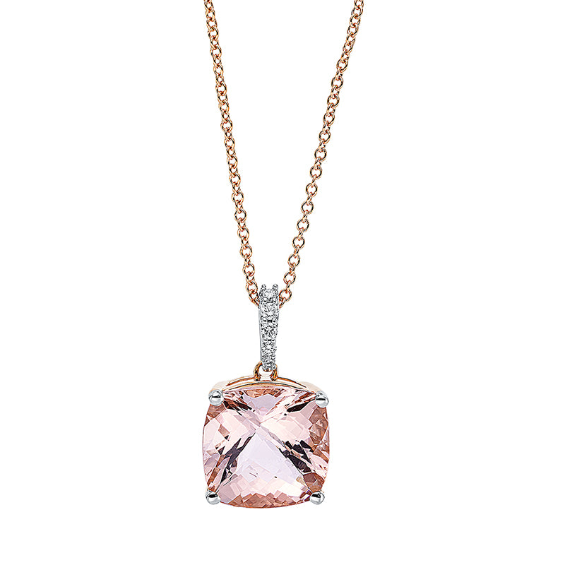Collier 18 kt RG, mit ZÖ bei 41 cm, 5 Brill. 0,04 ct, TW-si, 1 Morganit 4,09 ct rosa