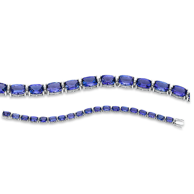 Armband 14 kt WG, 38 Brill. 0,70 ct, TW-si, 19 Tansanit 26,00 ct blau