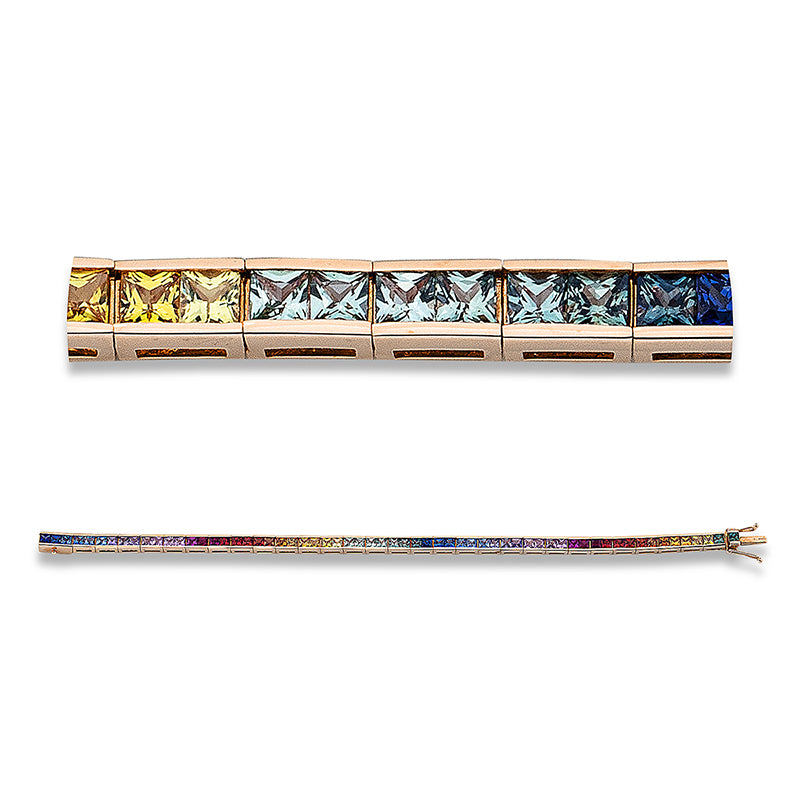 Armband 18 kt RG. 62 Saphire 6.79 ct multicolor. L:16.5 cm