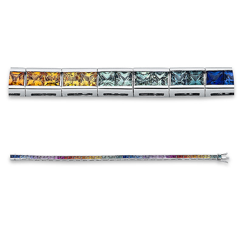 Armband 18 kt WG, 62 Saphire 6,98 ct multicolor