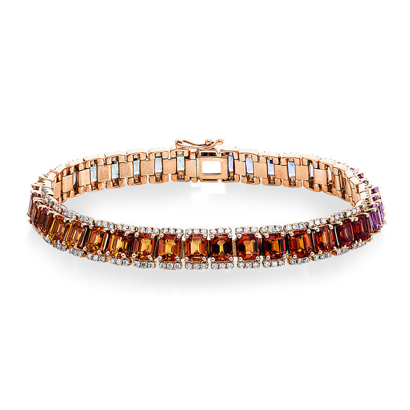 Armband 18 kt RG, 234 Brill. 1,65 ct, TW-si, 39 Saphire 21,05 ct multicolor