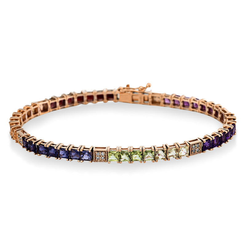 Armband 14 kt RG, 24 Brill. 0,14 ct, TW-vsi/si, 45 Farbsteine 8,15 ct multicolor