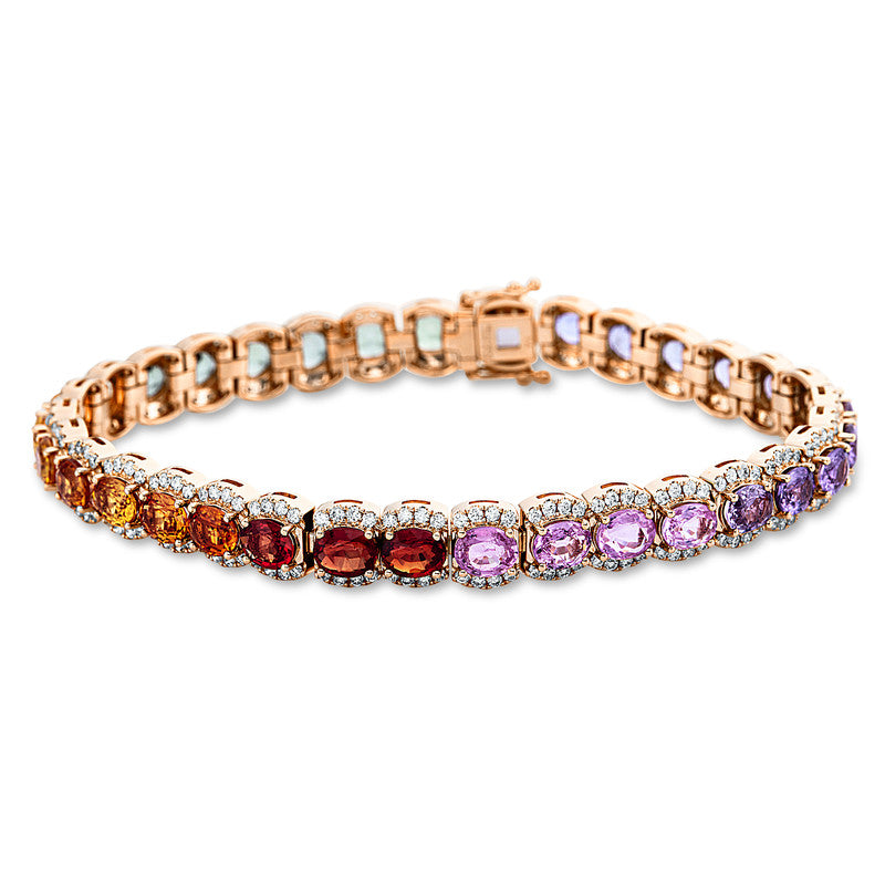 Armband 18 kt RG, 264 Brill. 1,88 ct, TW-si, 33 Saphire 14,35 ct multicolor
