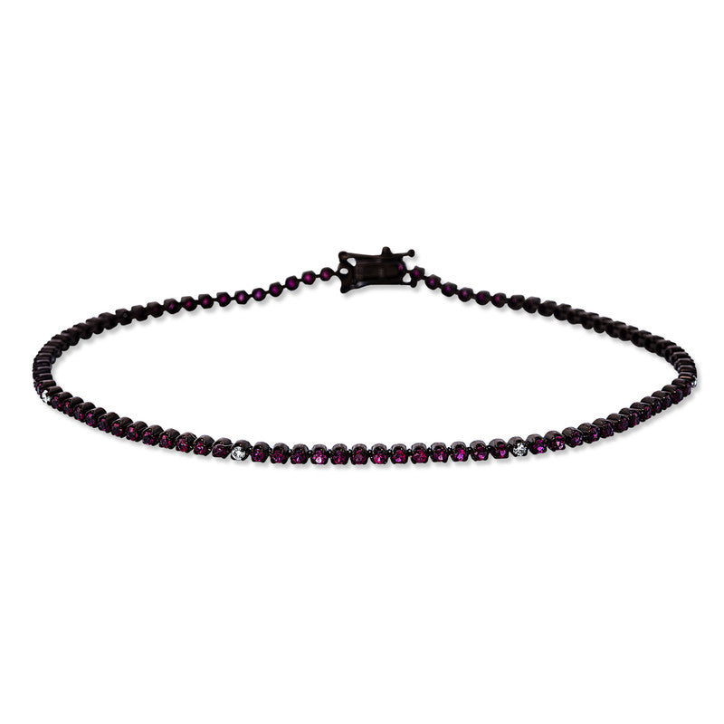 Armband 18 kt WG, schwarz rhodiniert, 7 Brill. 0,08 ct, TW-si, 85 Rubine 1,24 ct rot