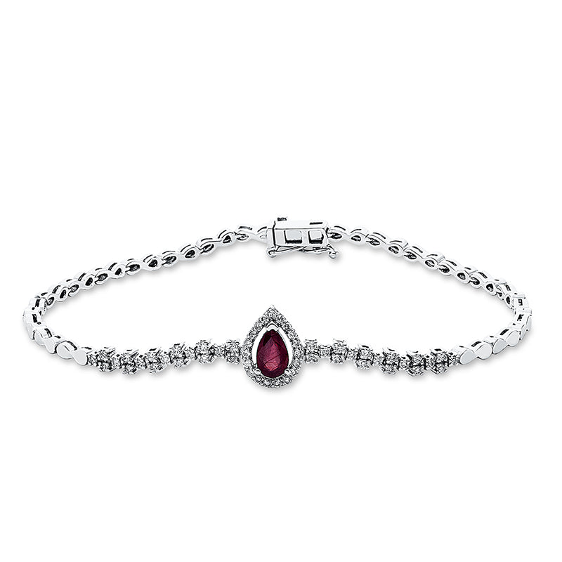 Armband 18 kt WG, 55 Brill. 0,42 ct, TW-si, 1 Rubin 0,63 ct rot