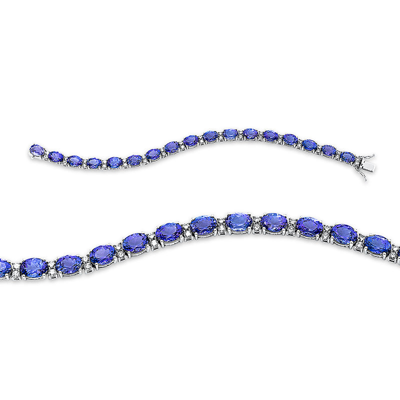 Armband 14 kt WG, 34 Brill. 2,01 ct, TW-si, 17 Tansanit 27,87 ct blau