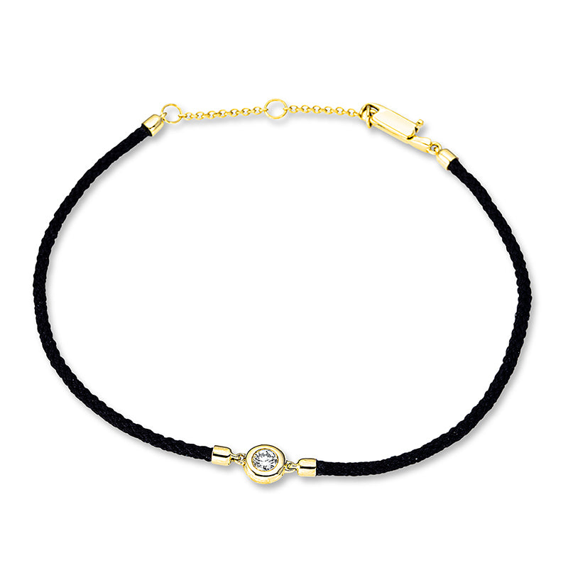 Armband 18 kt GG, black cord, 1 Brill. 0,09 ct, TW-si